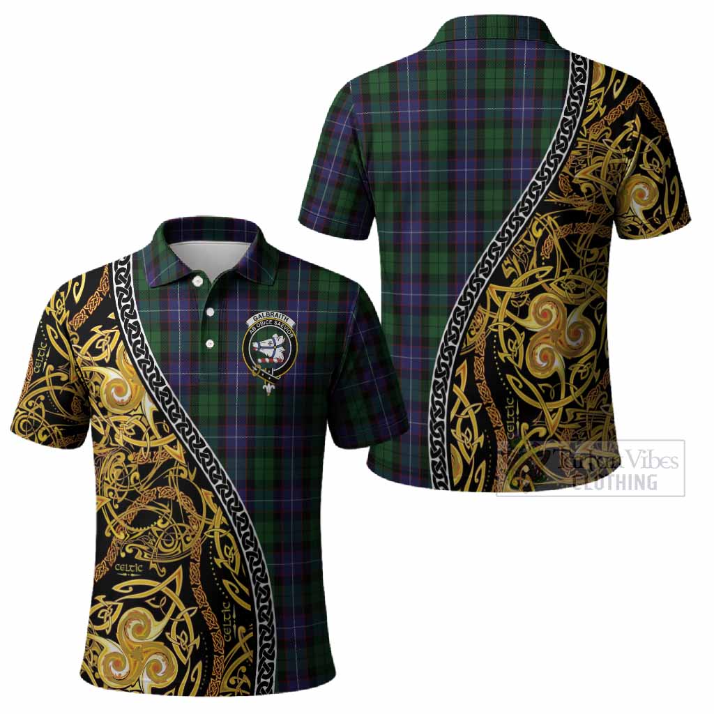 Galbraith Tartan Crest Polo Shirt Celtic Knot and Triple Trickle Spiral Symbols