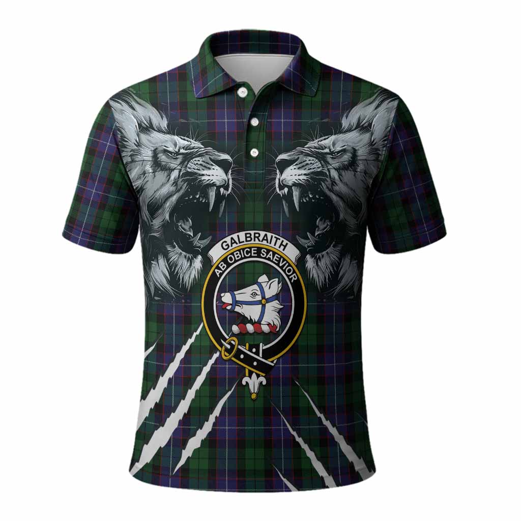 Galbraith Tartan Crest Polo Shirt Ferocious Lion Style