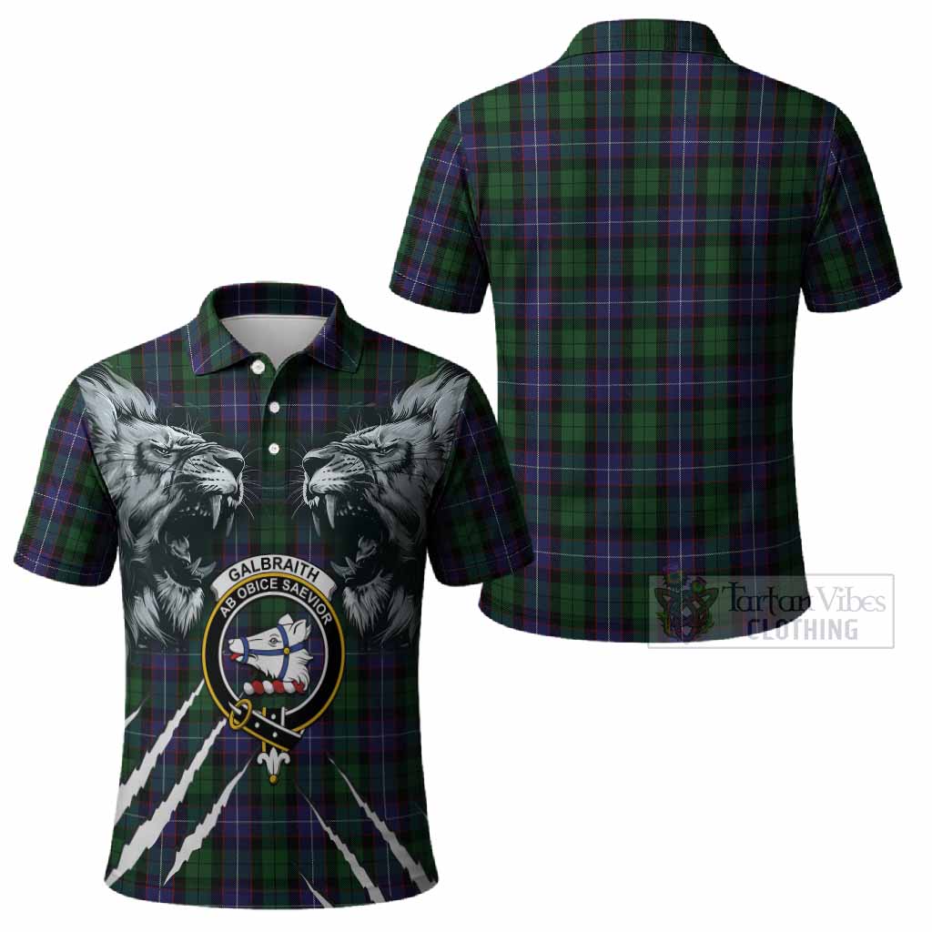 Galbraith Tartan Crest Polo Shirt Ferocious Lion Style