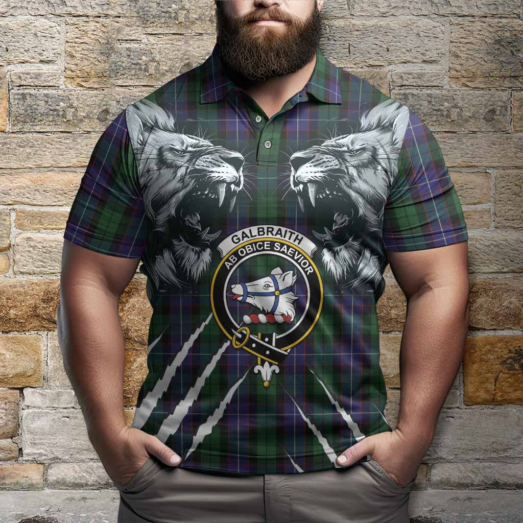 Galbraith Tartan Crest Polo Shirt Ferocious Lion Style