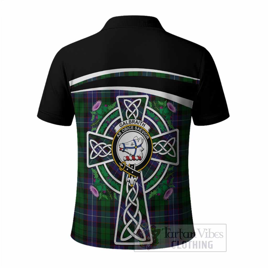 Galbraith Tartan Crest Polo Shirt Scottish Thistle Celtic Cross Alba Gu Brath