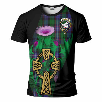 Galbraith Tartan Crest T-Shirt Celtic Cross Thistle Flowers