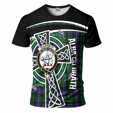 Galbraith Tartan Crest T-Shirt Scottish Thistle Celtic Cross Alba Gu Brath