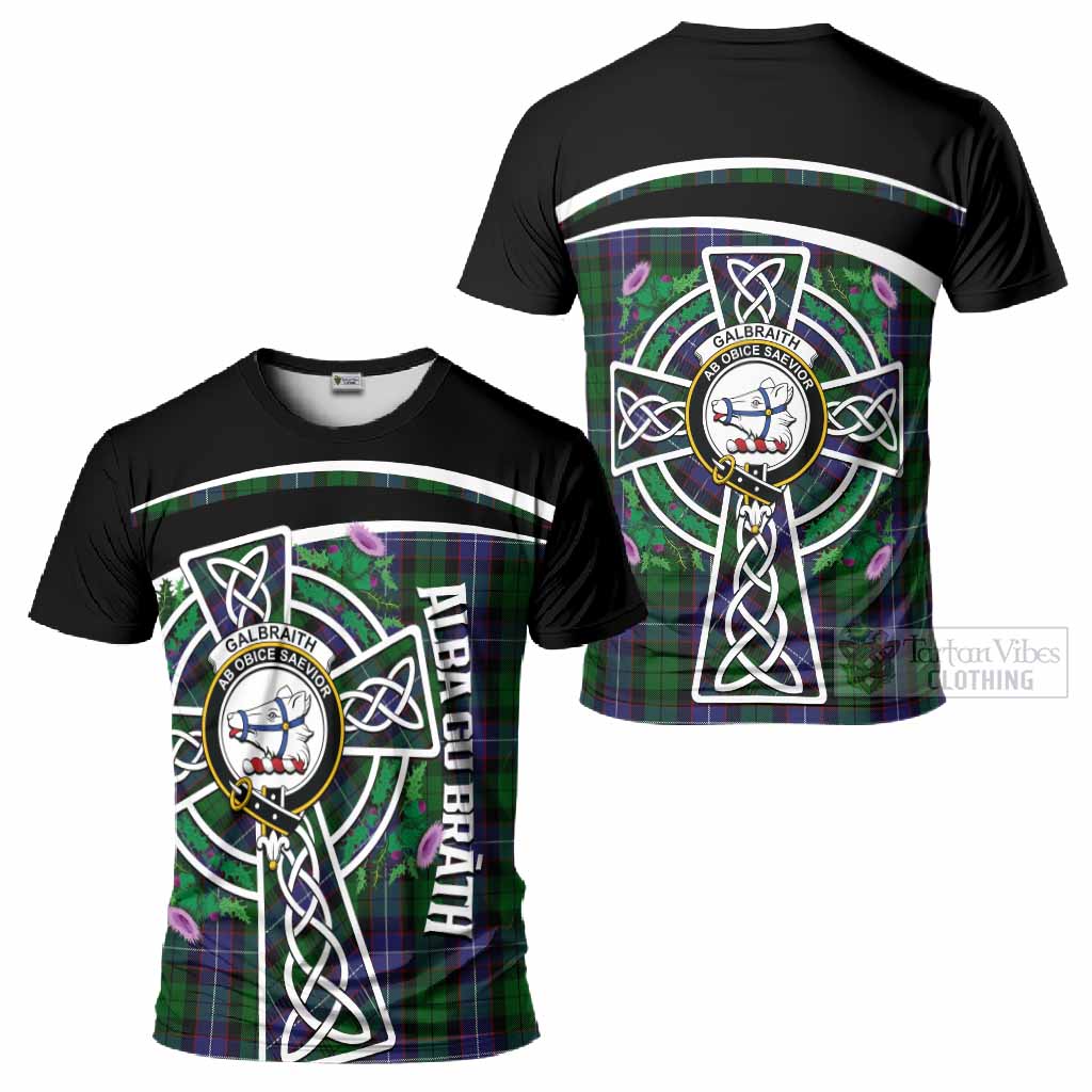 Galbraith Tartan Crest T-Shirt Scottish Thistle Celtic Cross Alba Gu Brath