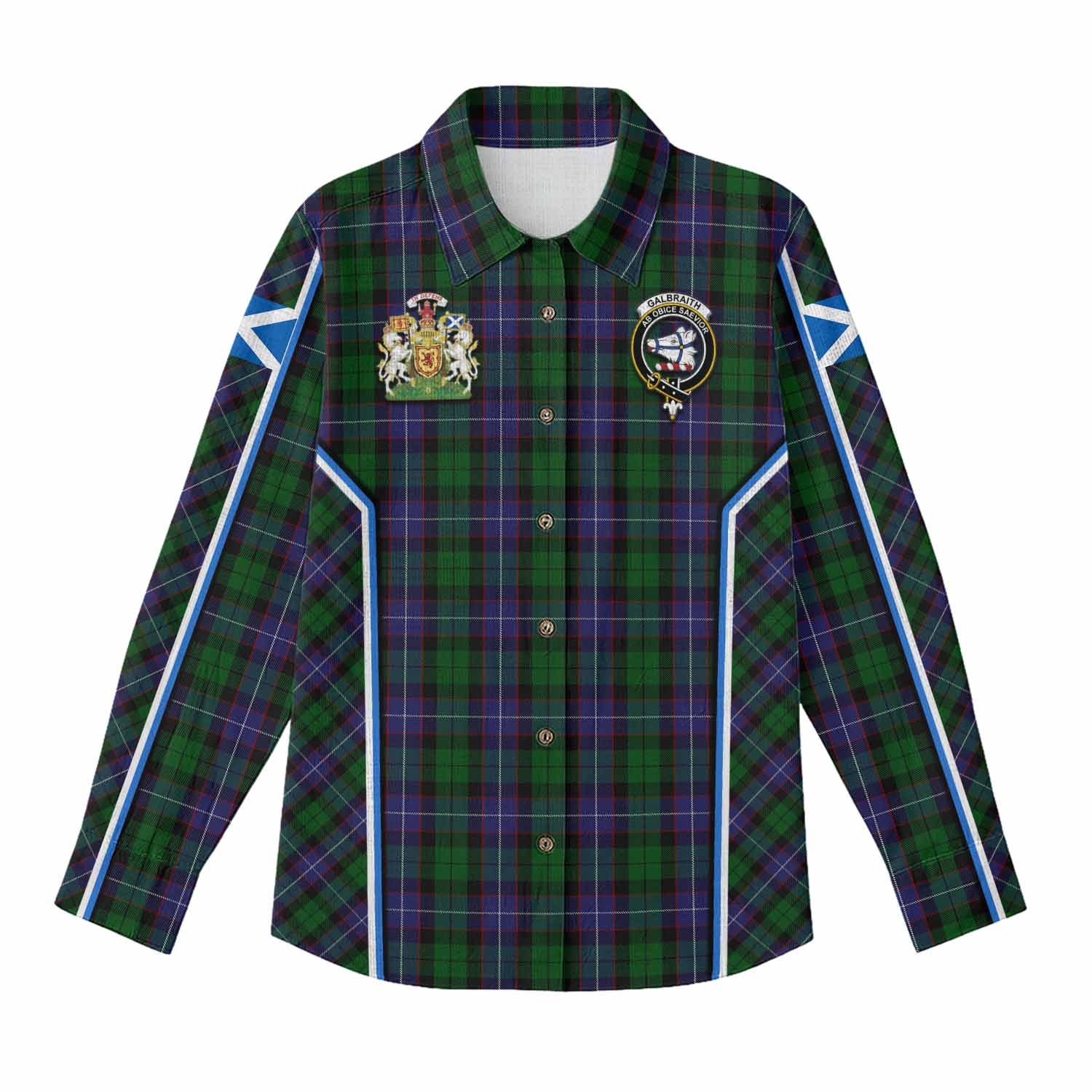 Galbraith Tartan Crest Women Casual Shirt Scotland Coat of Arm Flag Style - Tartan Vibes Clothing