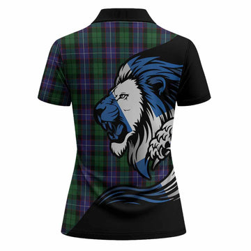 Galbraith Tartan Crest Women Polo Shirt Scottish Golden Lions Wave Flow
