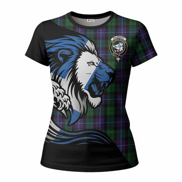 Galbraith Tartan Crest Women T shirt Scottish Golden Lions Wave Flow