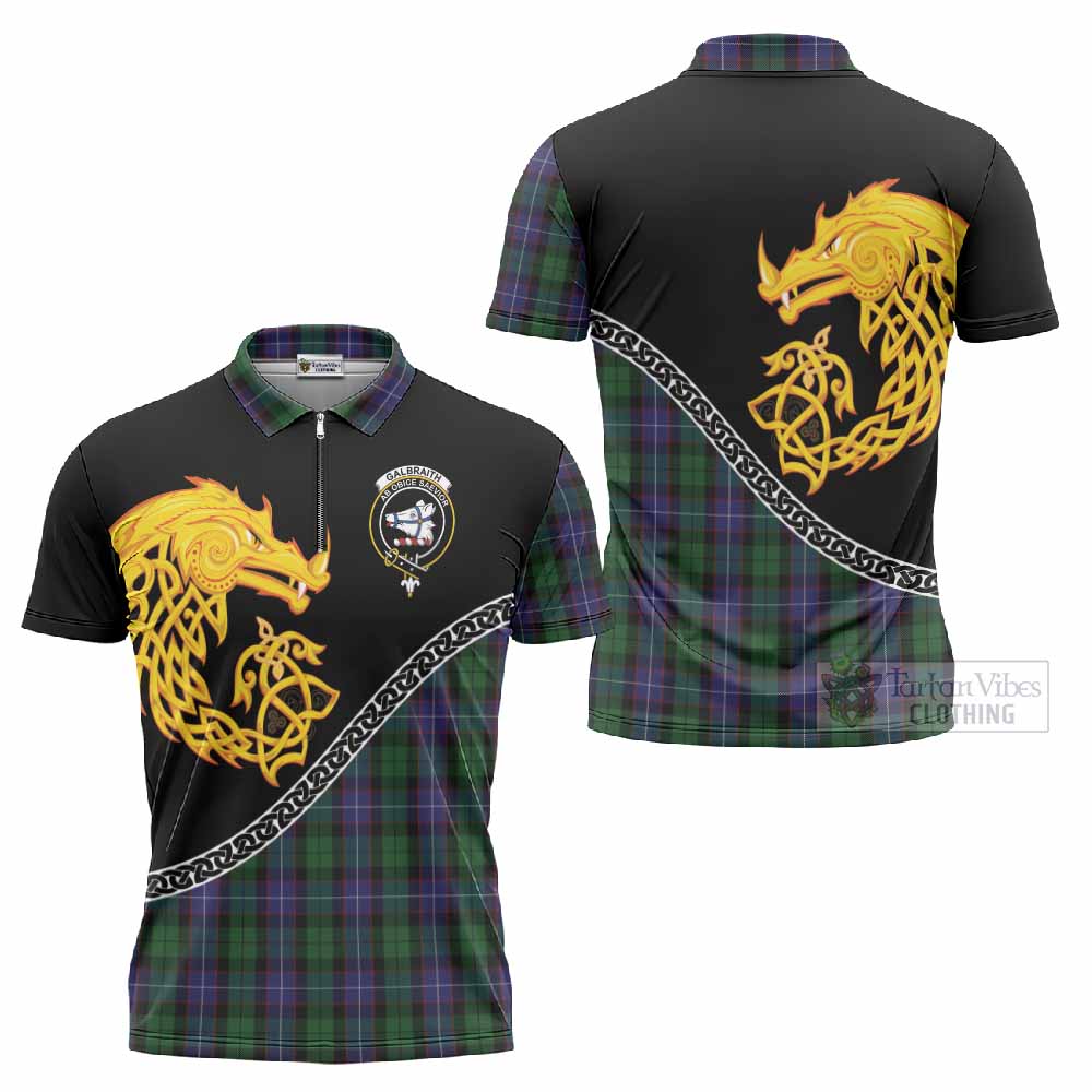 Galbraith Tartan Crest Zipper Polo Shirt Legendary Dragon Knot Half Style