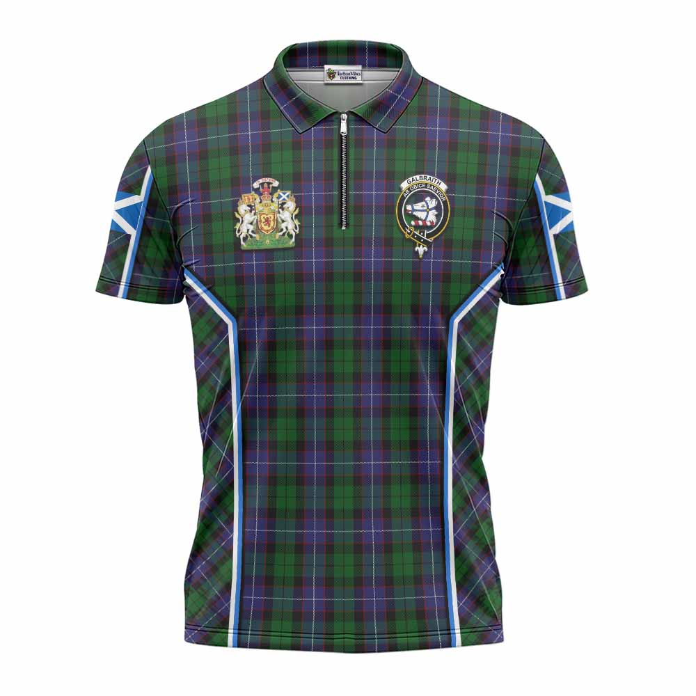 Galbraith Tartan Crest Zipper Polo Shirt Scotland Coat of Arm Flag Style - Tartan Vibes Clothing