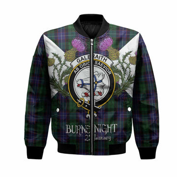 Galbraith Tartan Family Crest Bomber Jacket Scottish Burns Night Thistle Floral