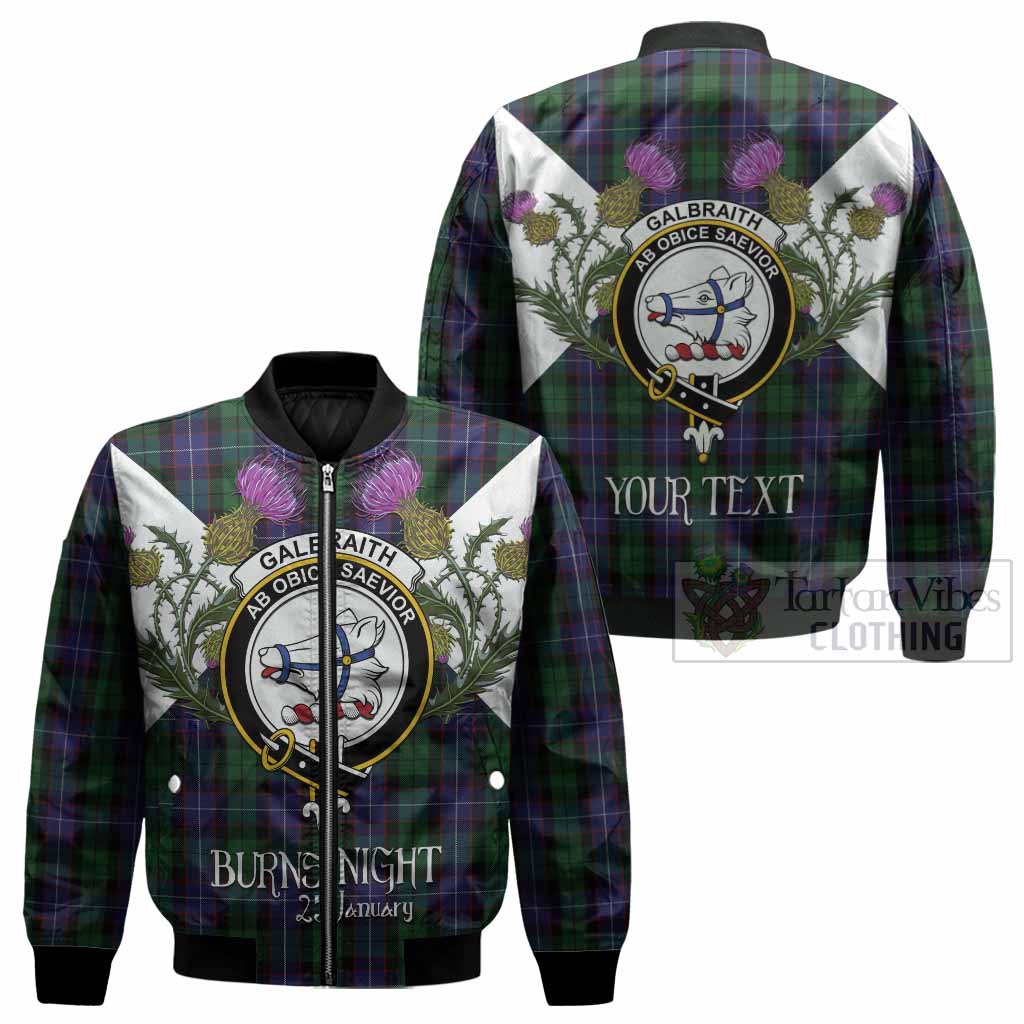 Galbraith Tartan Family Crest Bomber Jacket Scottish Burns Night Thistle Floral