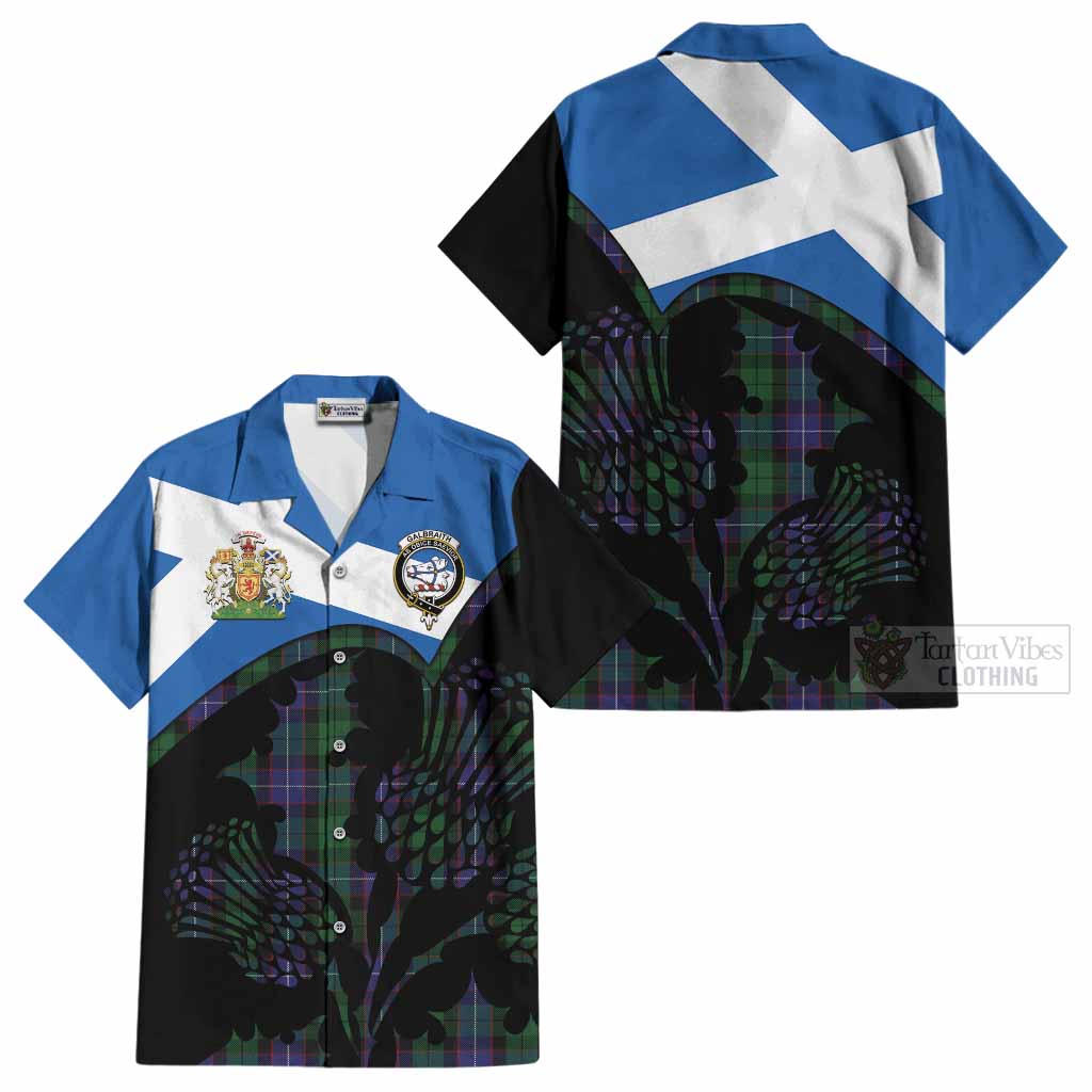 Galbraith Tartan Family Crest Cotton Hawaiian Shirt Scotland Thistle Floral Flag Style