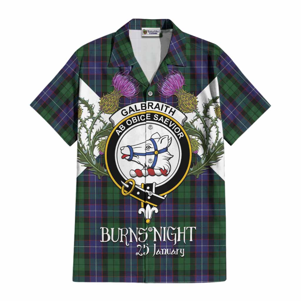 Galbraith Tartan Family Crest Cotton Hawaiian Shirt Scottish Burns Night Thistle Floral