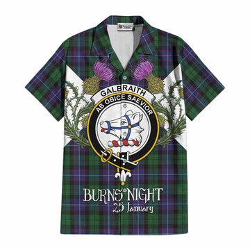 Galbraith Tartan Family Crest Cotton Hawaiian Shirt Scottish Burns Night Thistle Floral