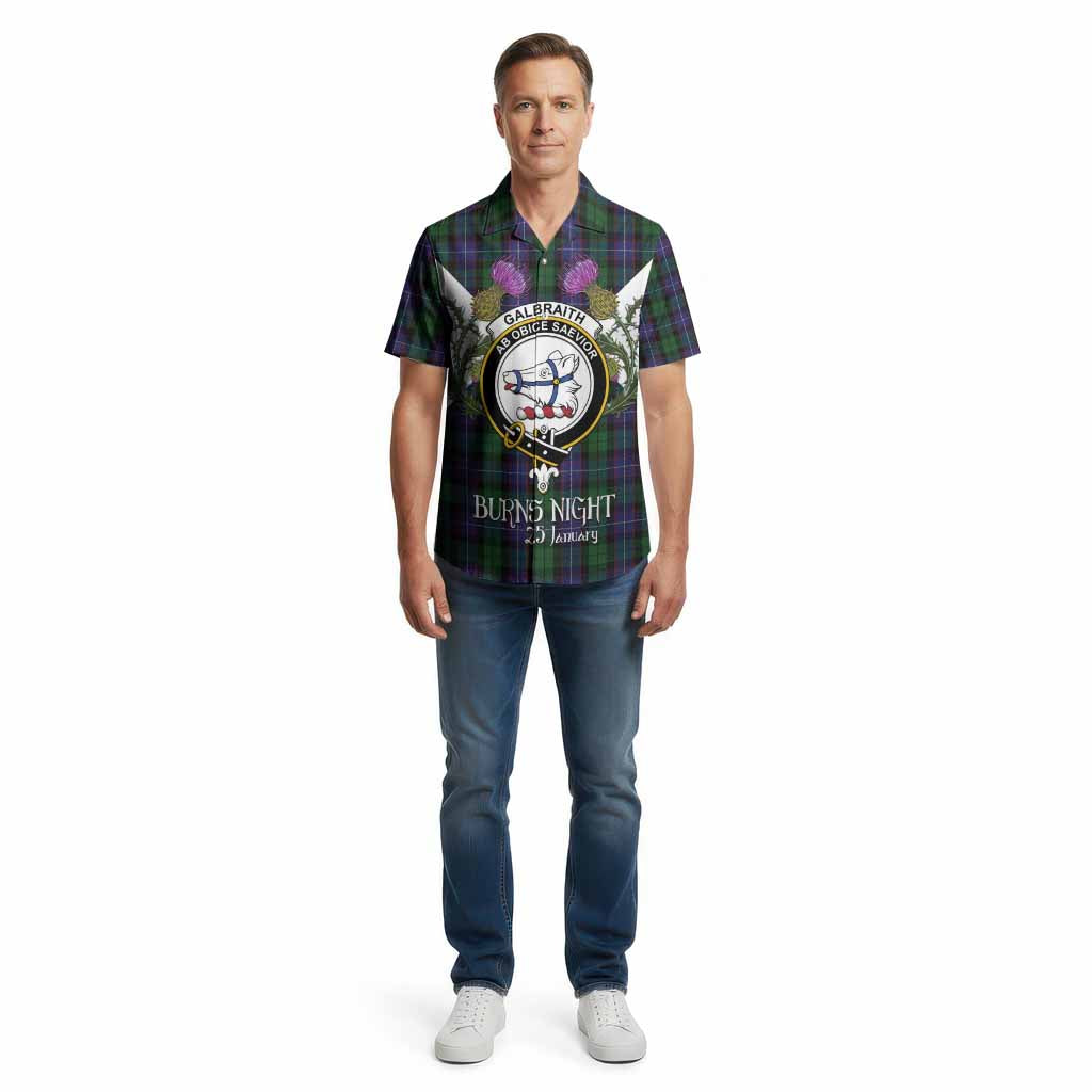 Galbraith Tartan Family Crest Cotton Hawaiian Shirt Scottish Burns Night Thistle Floral