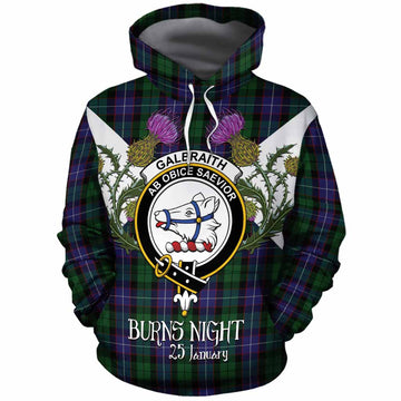 Galbraith Tartan Family Crest Cotton Hoodie Scottish Burns Night Thistle Floral