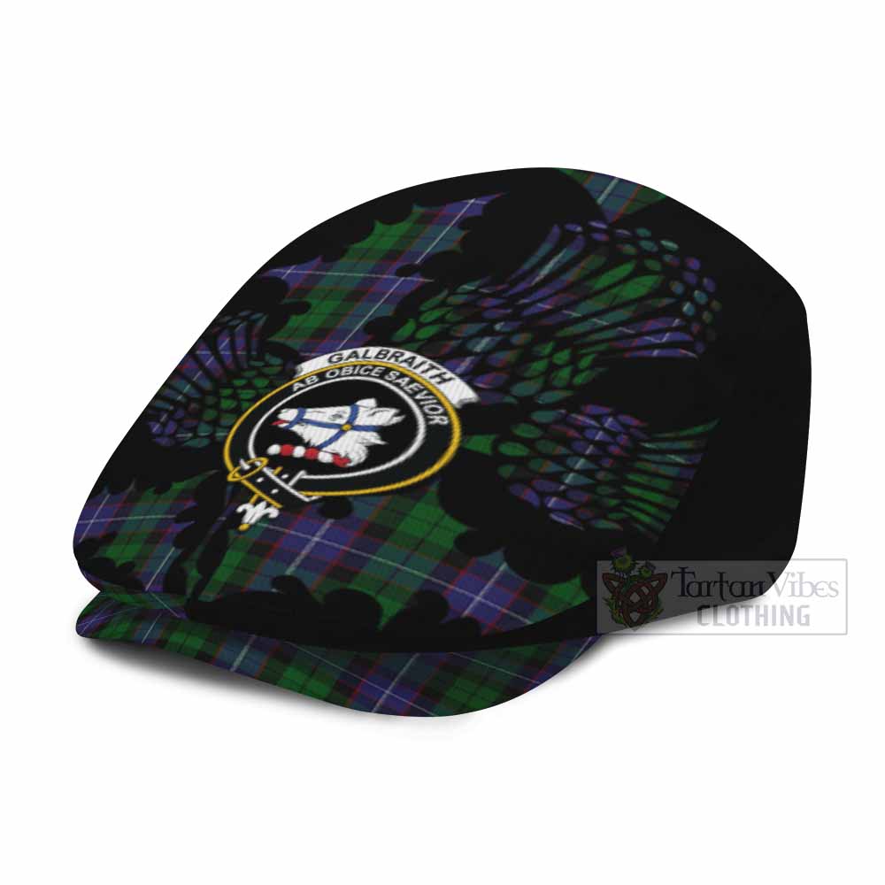 Galbraith Tartan Family Crest Flat Cap, Jeff Cap Scotland Thistle Floral