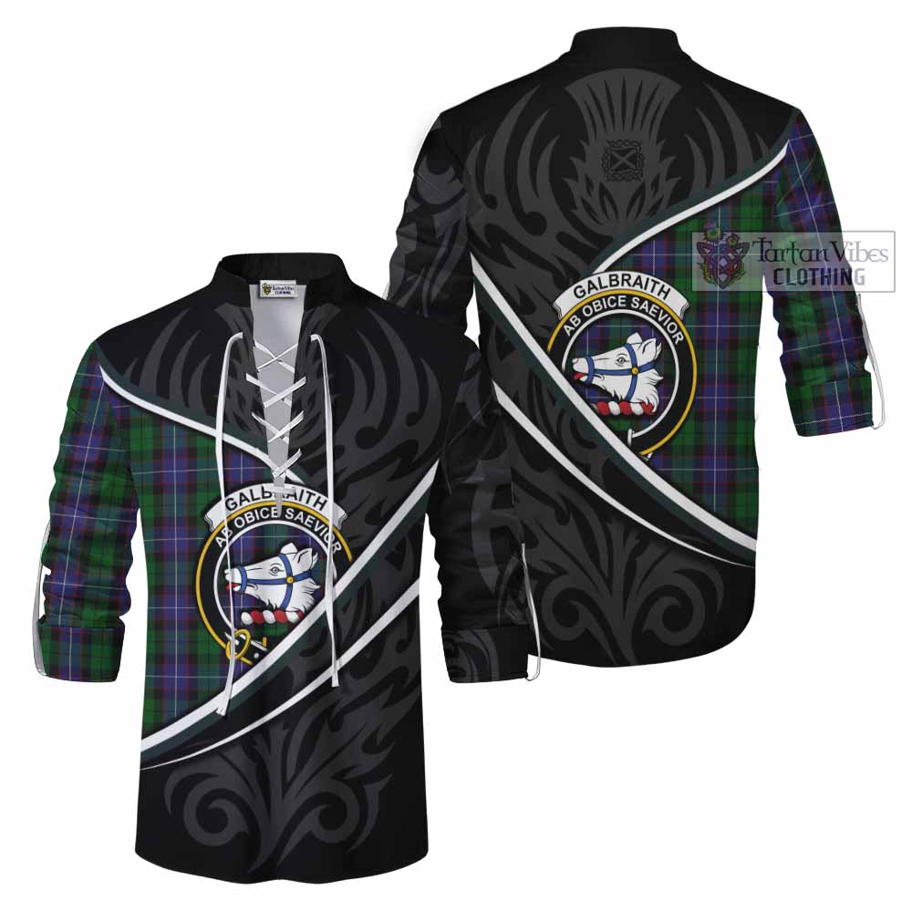 Galbraith Tartan Family Crest Ghillie Kilt Shirt Celtic Scottish Thistle Floral - Tartan Vibes Clothing