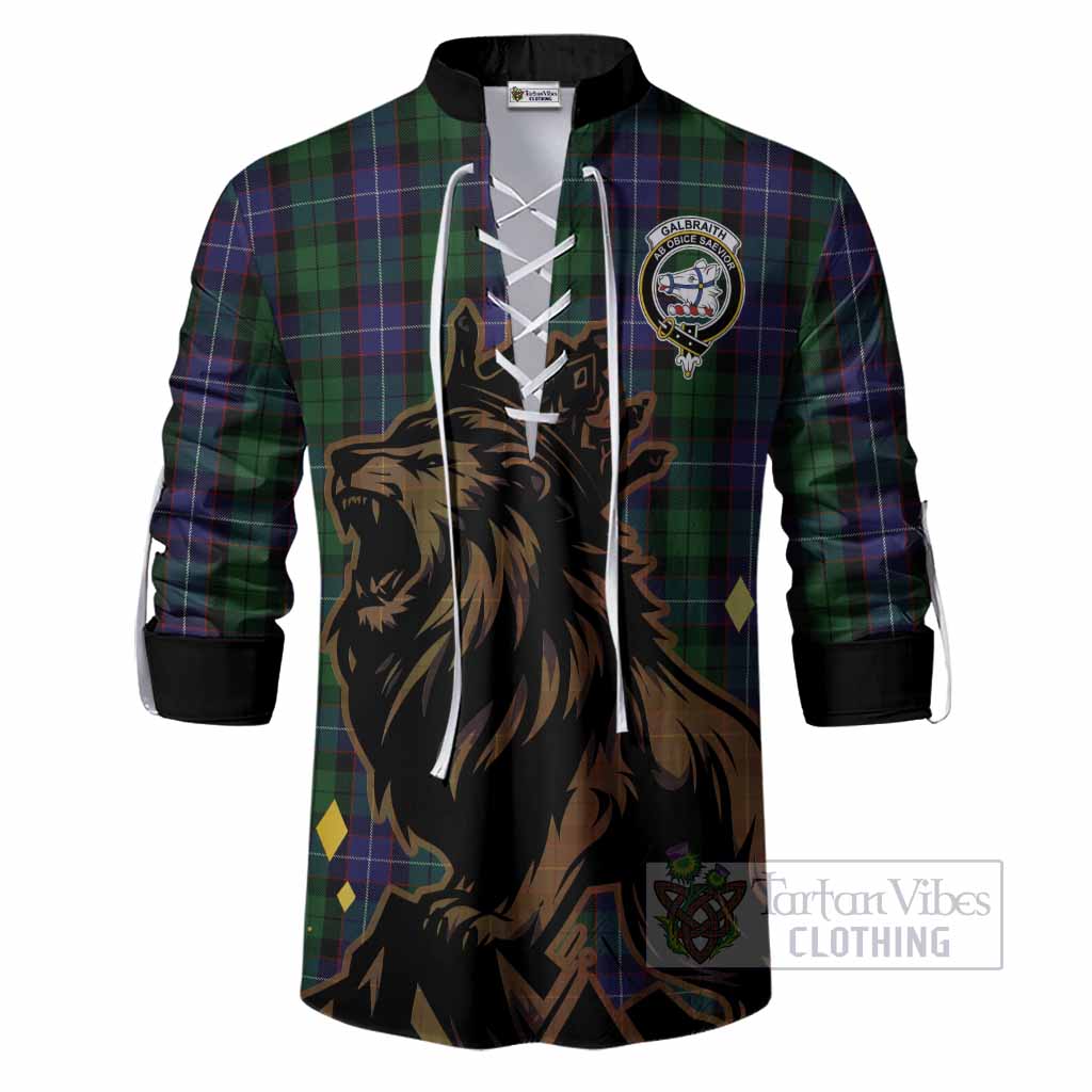 Galbraith Tartan Family Crest Ghillie Shirt Crowned Lion Roaring