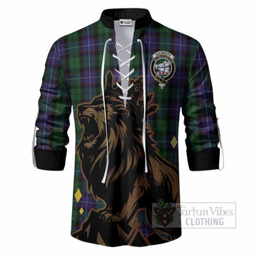 Galbraith Tartan Family Crest Ghillie Shirt Crowned Lion Roaring