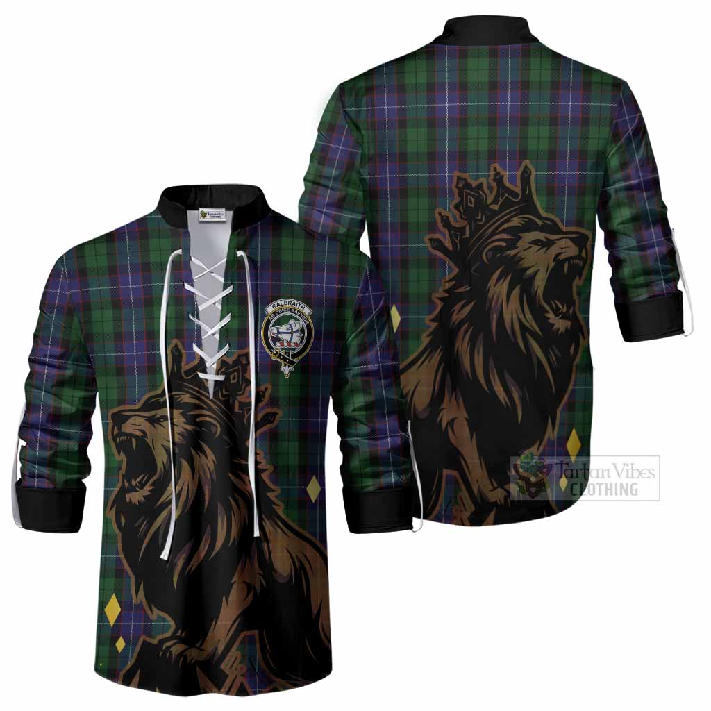 Galbraith Tartan Family Crest Ghillie Shirt Crowned Lion Roaring