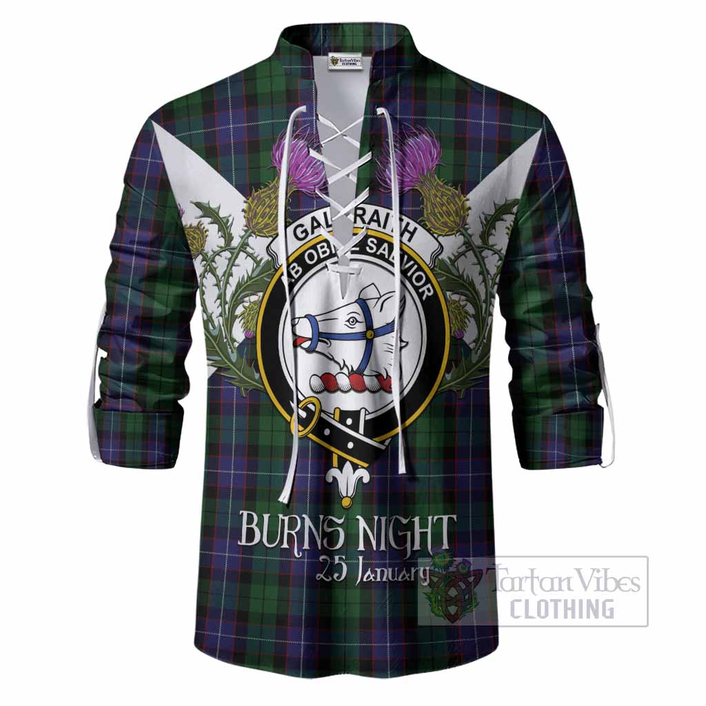 Galbraith Tartan Family Crest Ghillie Shirt Scottish Burns Night Thistle Floral