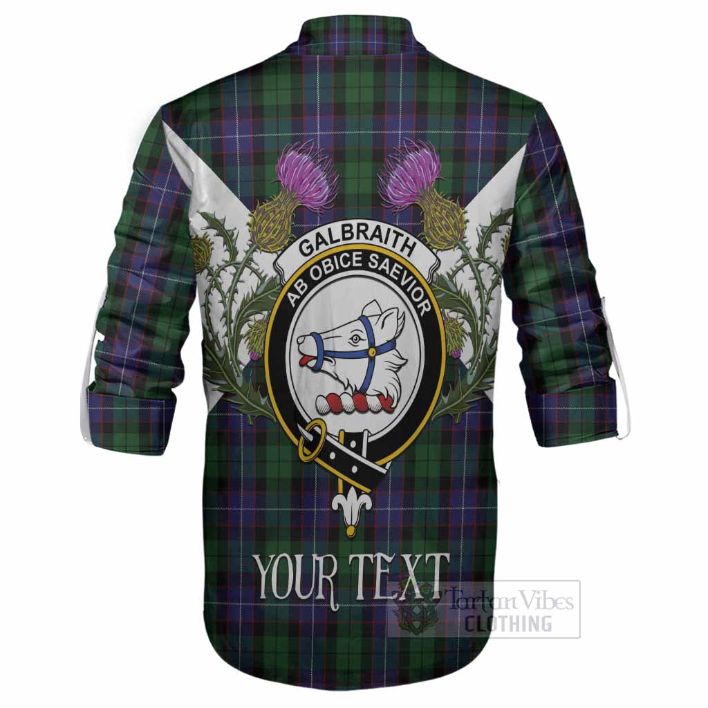 Galbraith Tartan Family Crest Ghillie Shirt Scottish Burns Night Thistle Floral