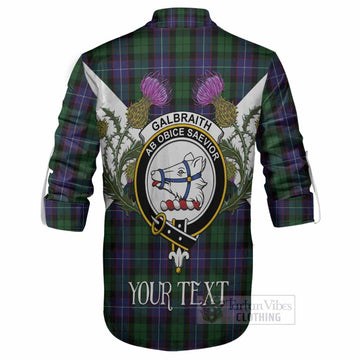 Galbraith Tartan Family Crest Ghillie Shirt Scottish Burns Night Thistle Floral
