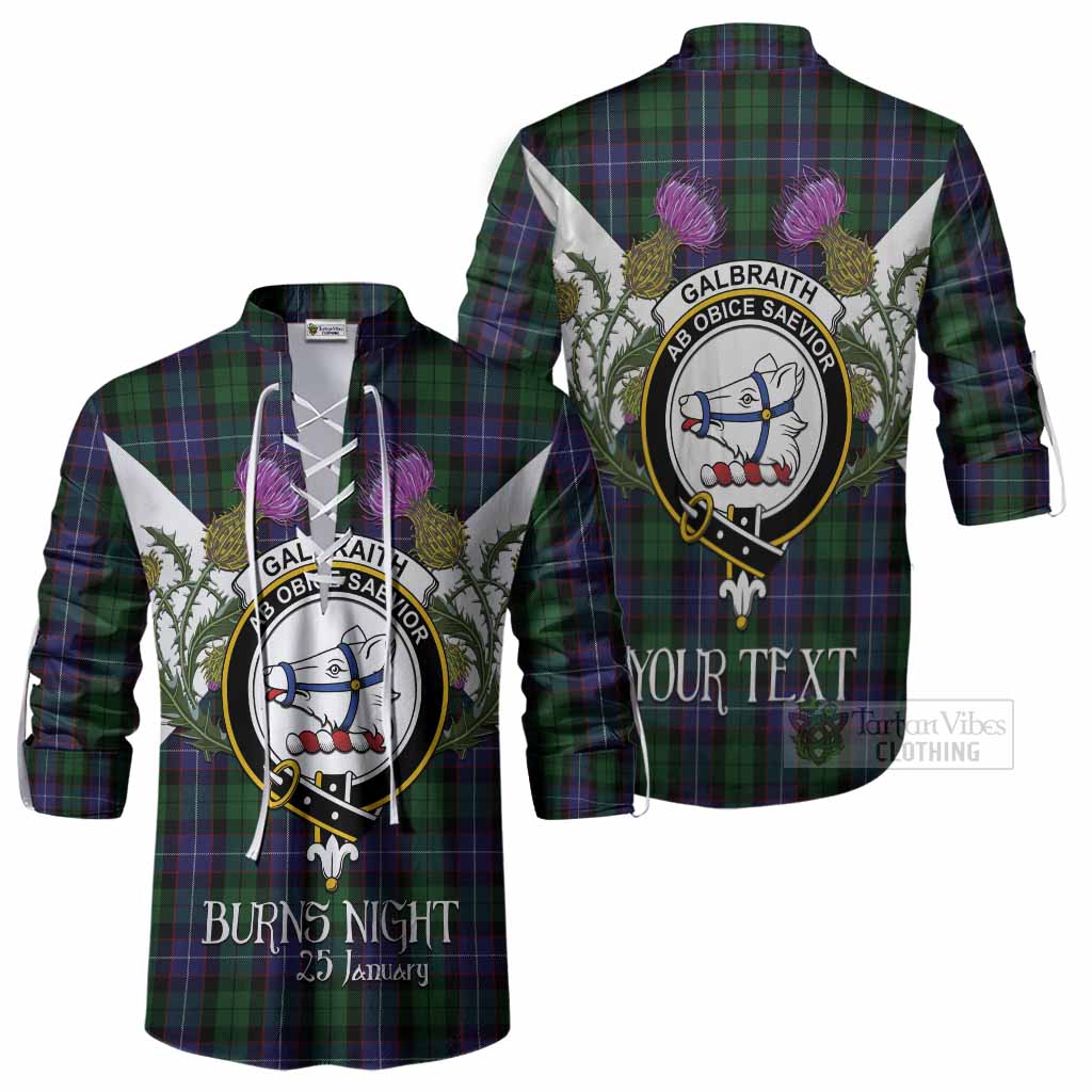 Galbraith Tartan Family Crest Ghillie Shirt Scottish Burns Night Thistle Floral