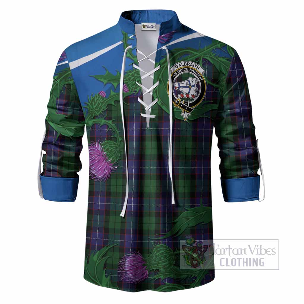 Galbraith Tartan Family Crest Ghillie Shirt Thistle in Minimalism