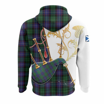 Galbraith Tartan Family Crest Hoodie Bagpipes with Scottish Thistle