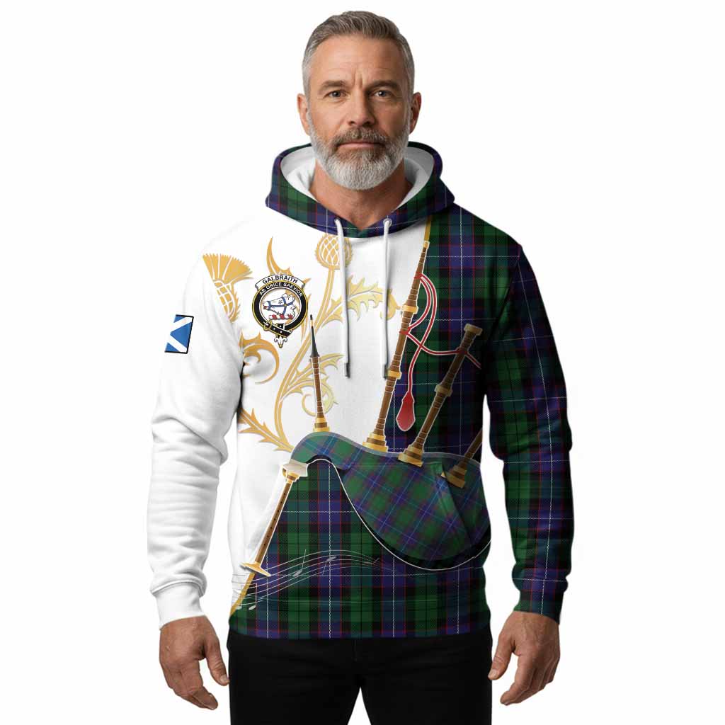 Galbraith Tartan Family Crest Hoodie Bagpipes with Scottish Thistle