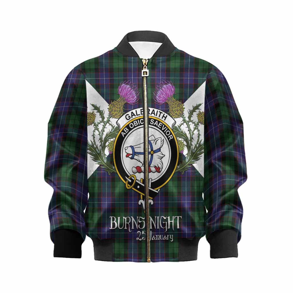 Galbraith Tartan Family Crest Kid Bomber Jacket Scottish Burns Night Thistle Floral