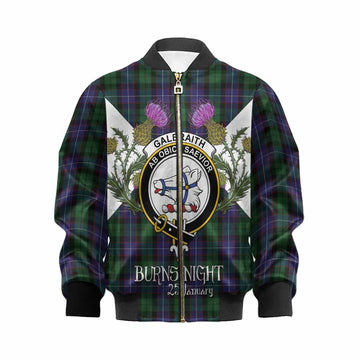 Galbraith Tartan Family Crest Kid Bomber Jacket Scottish Burns Night Thistle Floral