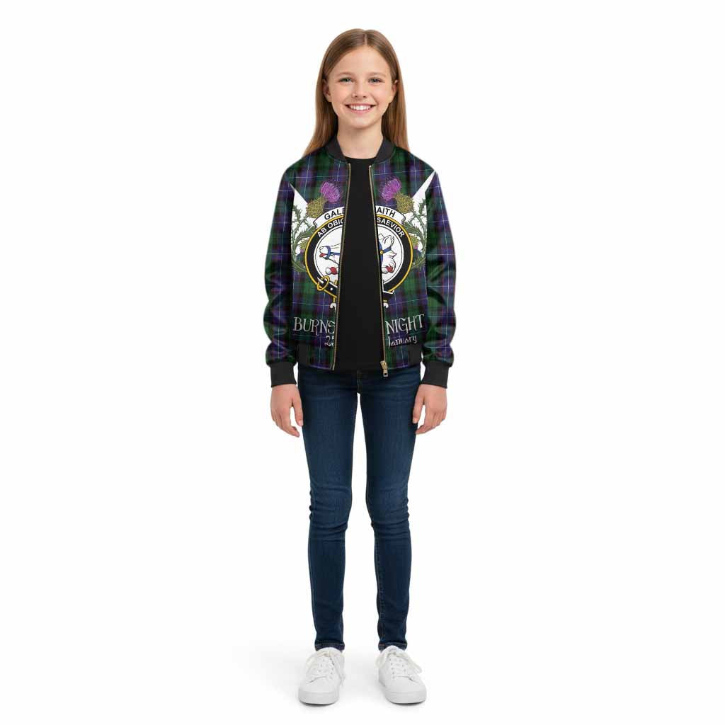 Galbraith Tartan Family Crest Kid Bomber Jacket Scottish Burns Night Thistle Floral