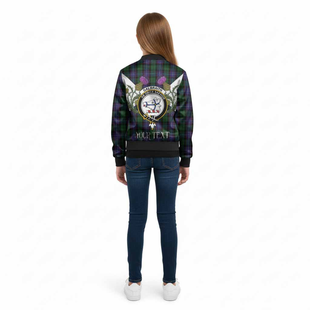 Galbraith Tartan Family Crest Kid Bomber Jacket Scottish Burns Night Thistle Floral