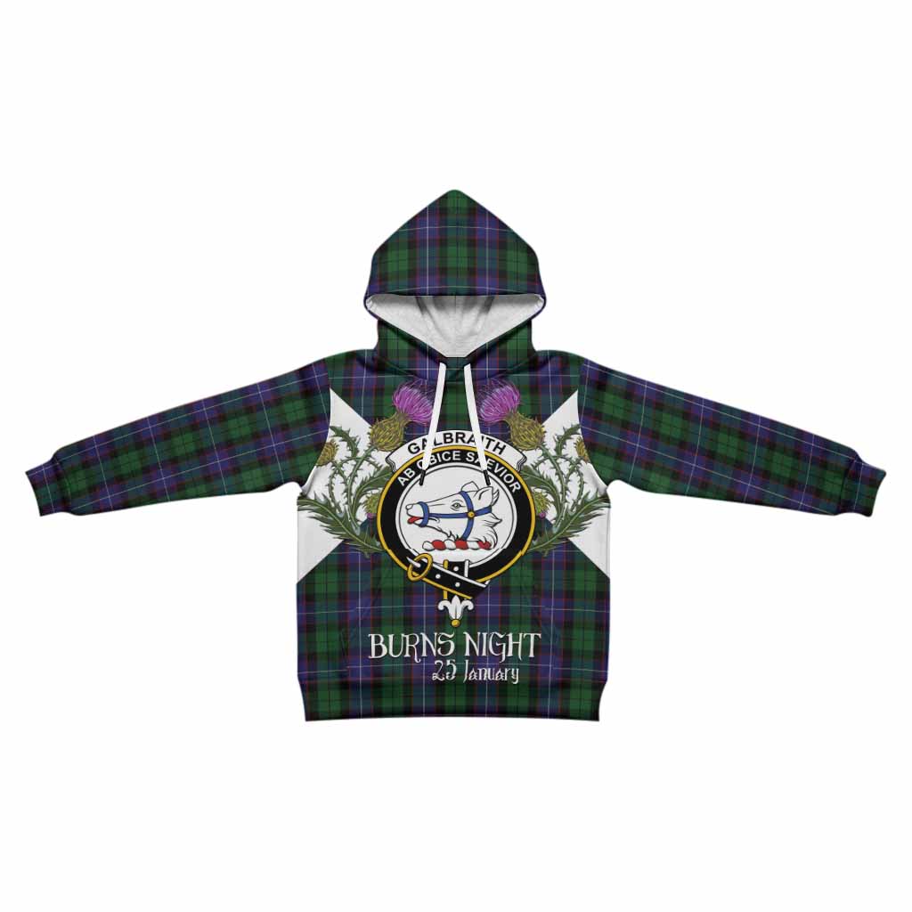 Galbraith Tartan Family Crest Kid Hoodie Scottish Burns Night Thistle Floral