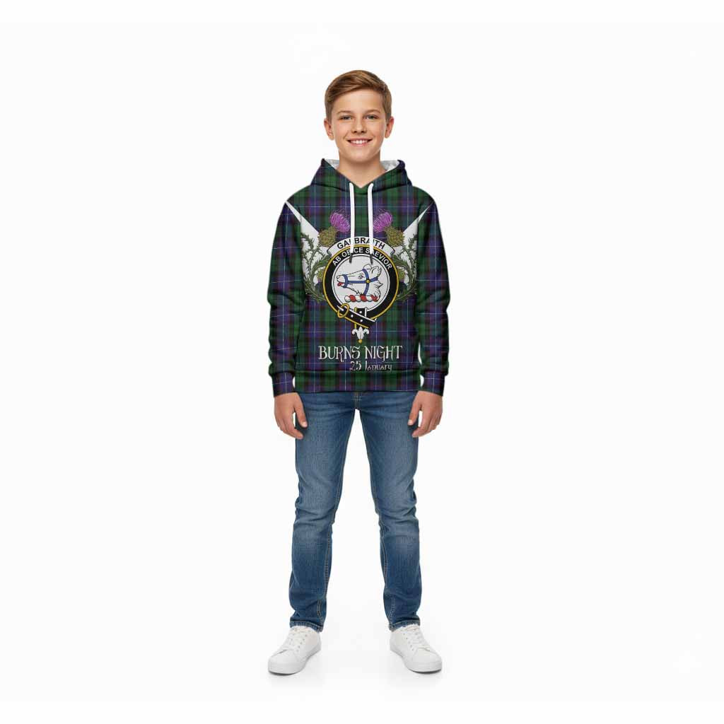 Galbraith Tartan Family Crest Kid Hoodie Scottish Burns Night Thistle Floral
