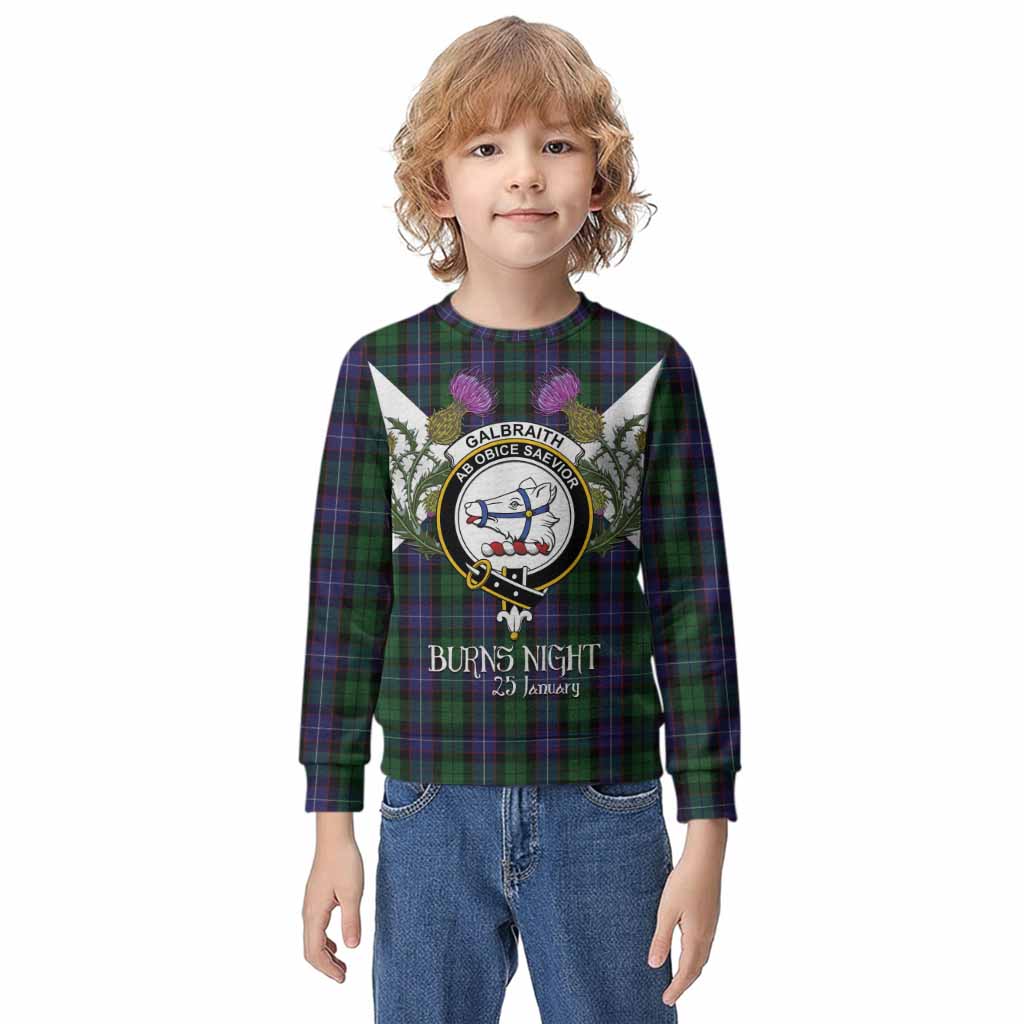 Galbraith Tartan Family Crest Kid Knitted Sweatshirt Scottish Burns Night Thistle Floral