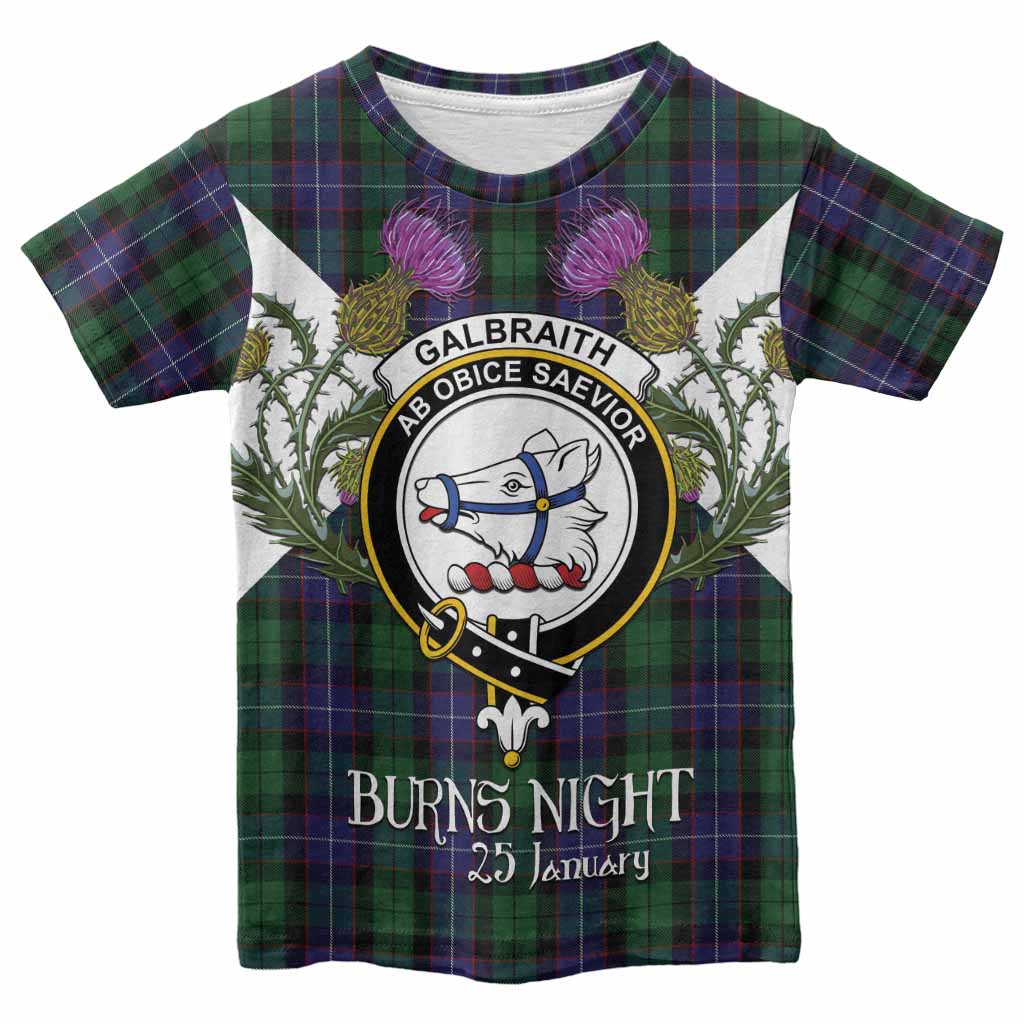 Galbraith Tartan Family Crest Kid T-shirt Scottish Burns Night Thistle Floral