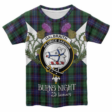 Galbraith Tartan Family Crest Kid T-shirt Scottish Burns Night Thistle Floral