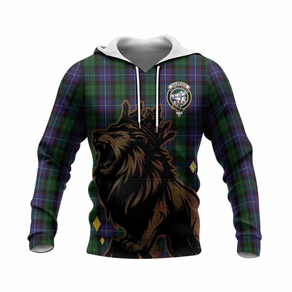Galbraith Tartan Family Crest Knitted Hoodie Crowned Lion Roaring