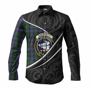 Galbraith Tartan Family Crest Long Sleeve Button Shirts Celtic Scottish Thistle Floral