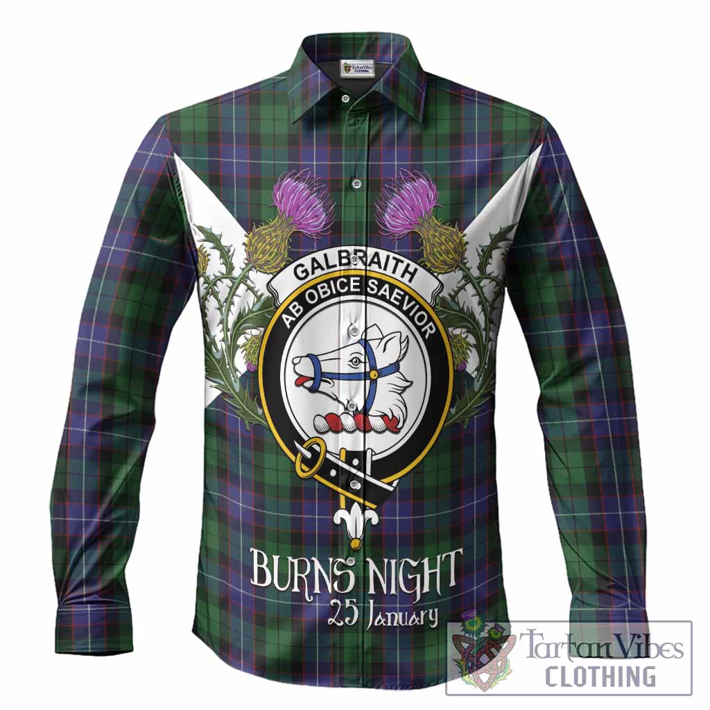 Galbraith Tartan Family Crest Long Sleeve Button Shirts Scottish Burns Night Thistle Floral