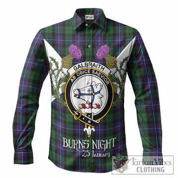 Galbraith Tartan Family Crest Long Sleeve Button Shirts Scottish Burns Night Thistle Floral