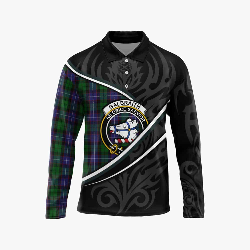 Galbraith Tartan Family Crest Long Sleeve Polo Shirt Celtic Scottish Thistle Floral - Tartan Vibes Clothing