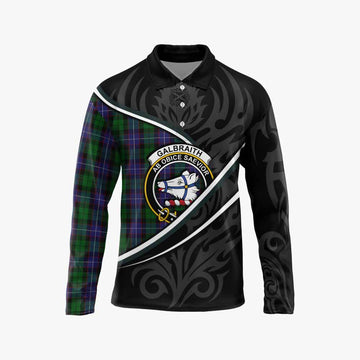 Galbraith Tartan Family Crest Long Sleeve Polo Shirt Celtic Scottish Thistle Floral