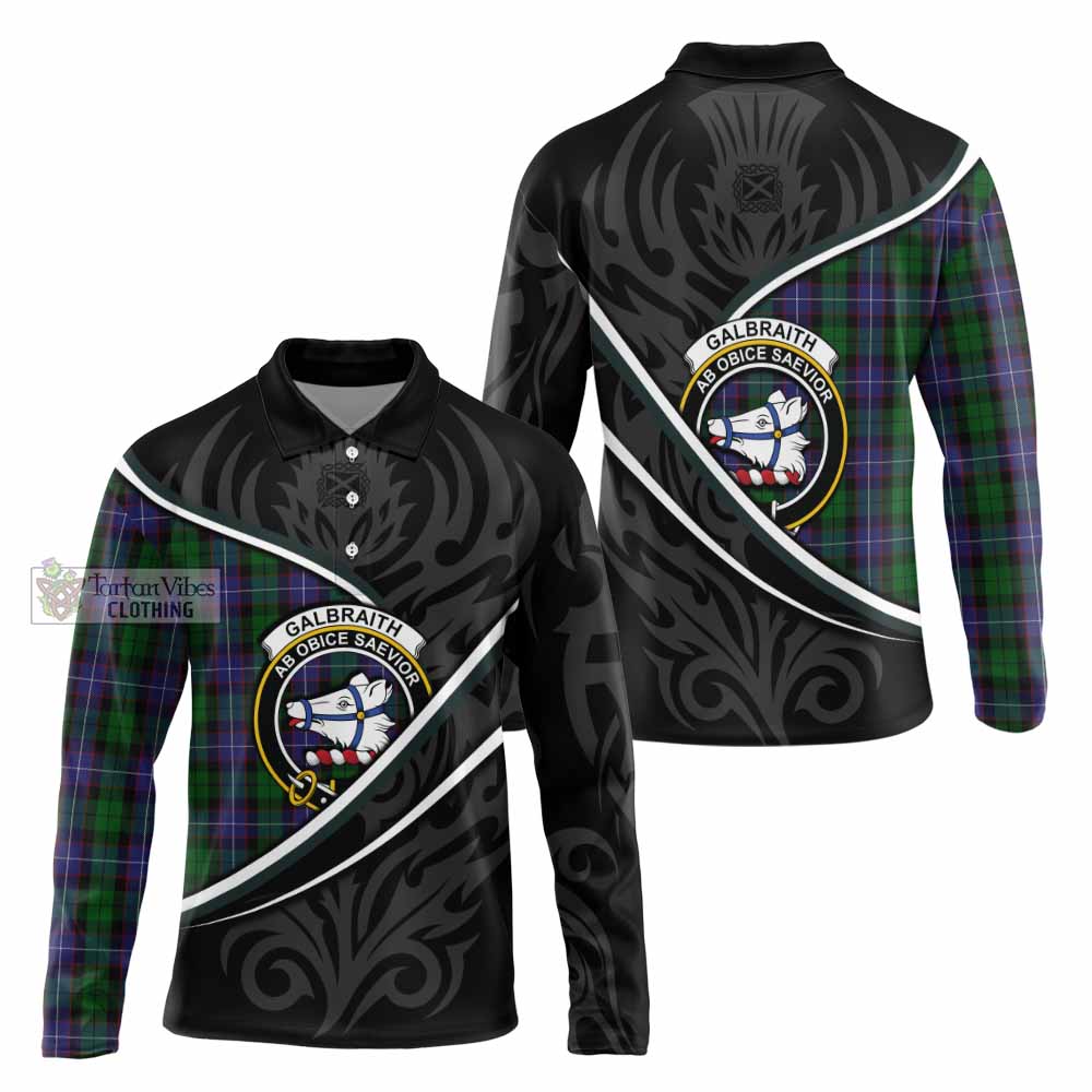 Galbraith Tartan Family Crest Long Sleeve Polo Shirt Celtic Scottish Thistle Floral - Tartan Vibes Clothing