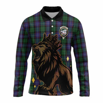 Galbraith Tartan Family Crest Long Sleeve Polo Shirt Crowned Lion Roaring