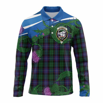 Galbraith Tartan Family Crest Long Sleeve Polo Shirt Thistle in Minimalism